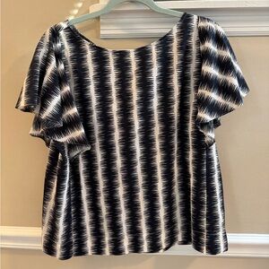 Marie Oliver Black & White Striped Flutter-Sleeve Top